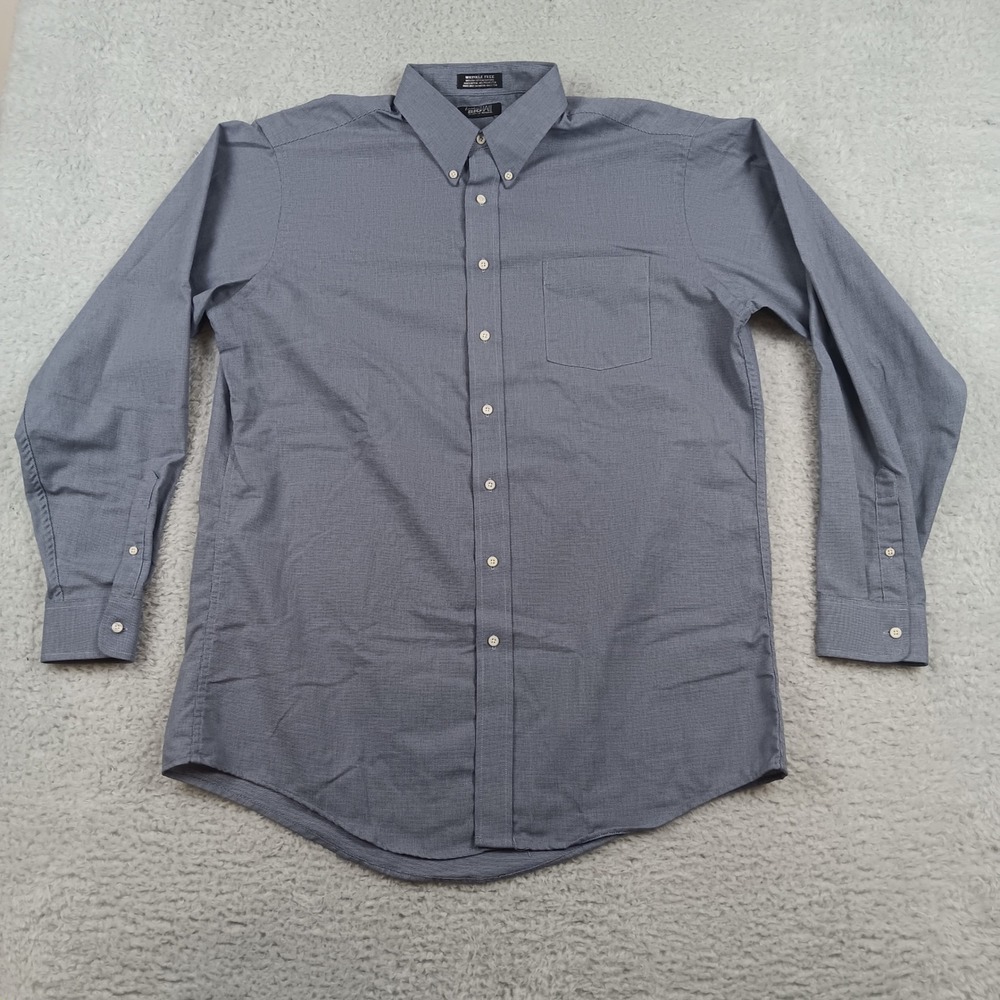 Larry's Big & Tall Button Down Oxford Shirt Mens 17.5-38 Blue Wrinkle Free